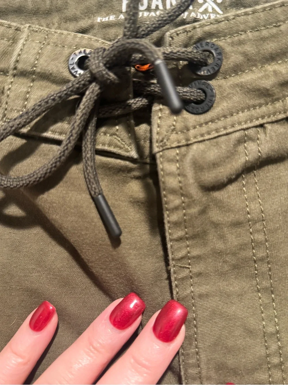 Roark Olive Green Utility Drawstring Shorts with Orange Accent